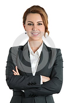 Smiling business woman with folded hands