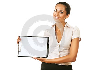 Smiling business woman with folder