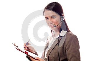 Smiling business woman with headset