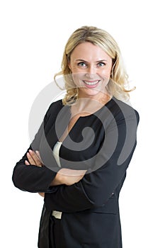 Smiling business woman. Isolated over white background photo