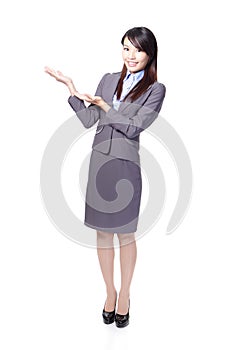 Smiling business woman presenting