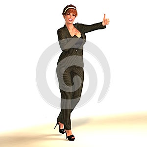 Smiling business woman thumbs up for accomplishment