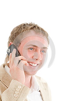 Smiling businessman call by cellular phone