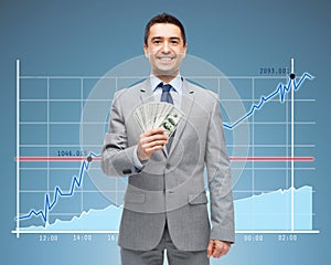 Smiling businessman with dollar money
