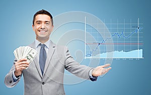 Smiling businessman with dollar money