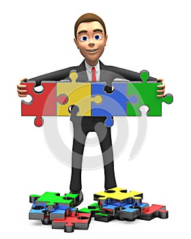 Smiling businessman gathered puzzle