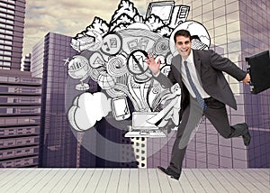 Smiling businessman in a hury