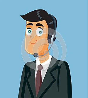 Smiling Businessman in Suit wearing Headset Vector Illustration