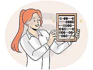 Smiling businesswoman hold abacus in hands