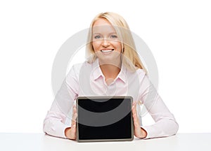 Smiling businesswoman or student with tablet pc