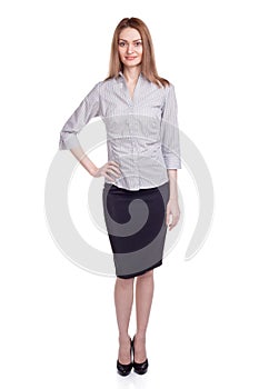 Smiling businesswoman or teacher isolated
