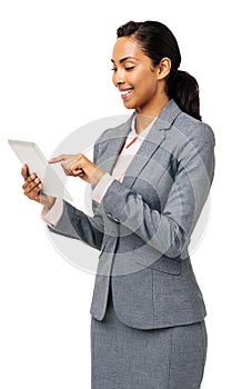 Smiling Businesswoman Using Digital Tablet