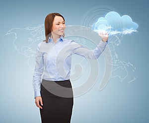 Smiling businesswoman working with virtual screen