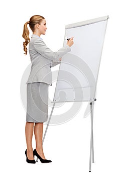 Smiling businesswoman writing on flip board