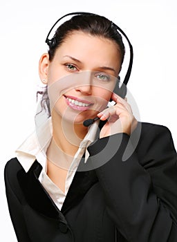 Smiling call-center operator.
