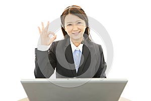 Smiling call center operator