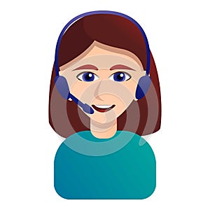 Smiling call center operator icon, cartoon style