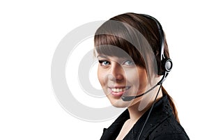 Smiling call center operator isolated