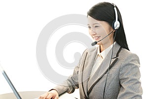 Smiling call center operator