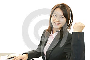 Smiling call center operator