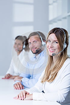 Smiling call center team