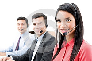 Smiling call center or telemarketer staff