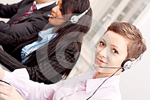 Smiling callcenter agent with headset support