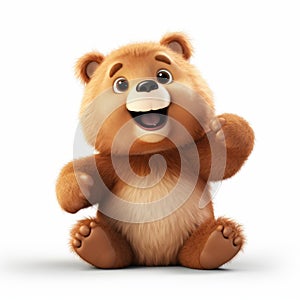 Smiling Cartoon Bear: 3d Pixar Character On White Background