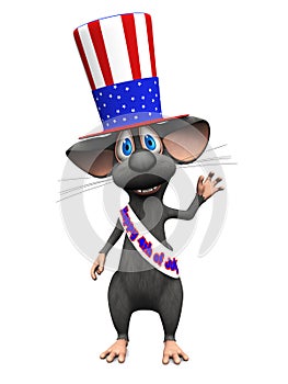 Smiling cartoon mouse celebrating 4th of July or Independence Da