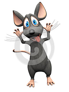 Smiling cartoon mouse doing a silly face.