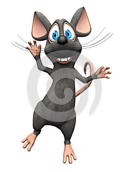 Smiling cartoon mouse jumping for joy.