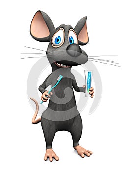 Smiling cartoon mouse ready to brush his teeth.