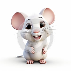 Smiling Cartoon Mouse On White Background - Uhd Image