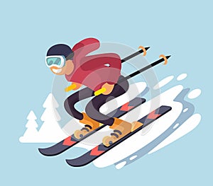 Smiling cartoon skiing downhill.