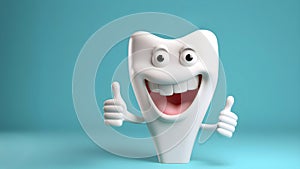 smiling cartoon tooth character giving thumbs up