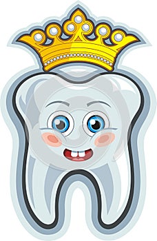 Smiling cartoon tooth with crown