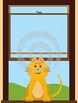 Smiling Cartoon Window Kitty