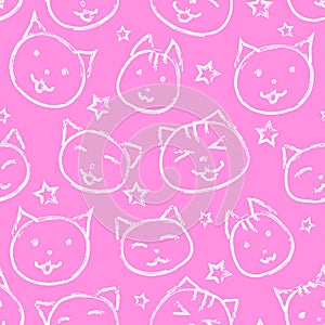 Smiling cat with stars on pink background.