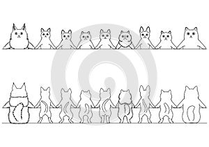 Smiling cats border set, front and back,line art