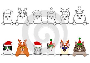 Smiling cats with Christmas costumes border set