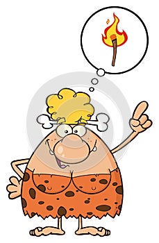 Smiling Cave Woman Cartoon Mascot Character With Good Idea
