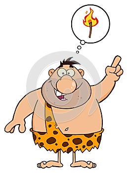 Smiling Caveman Cartoon Character With A Big Idea And Speech Bubble