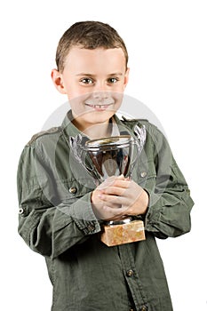 Smiling champion with his trophy
