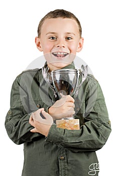 Smiling champion with his trophy