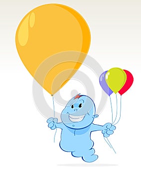 Smiling character with baloons