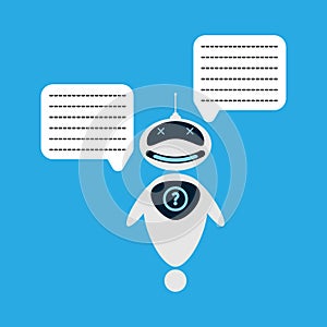 Smiling chat bot with speech bubbles. Vector illustration.