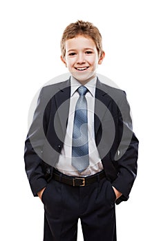 Smiling child boy in business suit