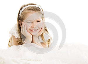 Smiling Child Little Girl Portrait, Kid Four Years over White Ba