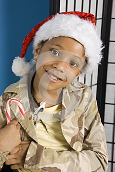 Smiling child in santa hat