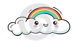 Smiling Cloud with a Bright Rainbow, a Joyful and Whimsical Weather Scene, vector design Generative AI